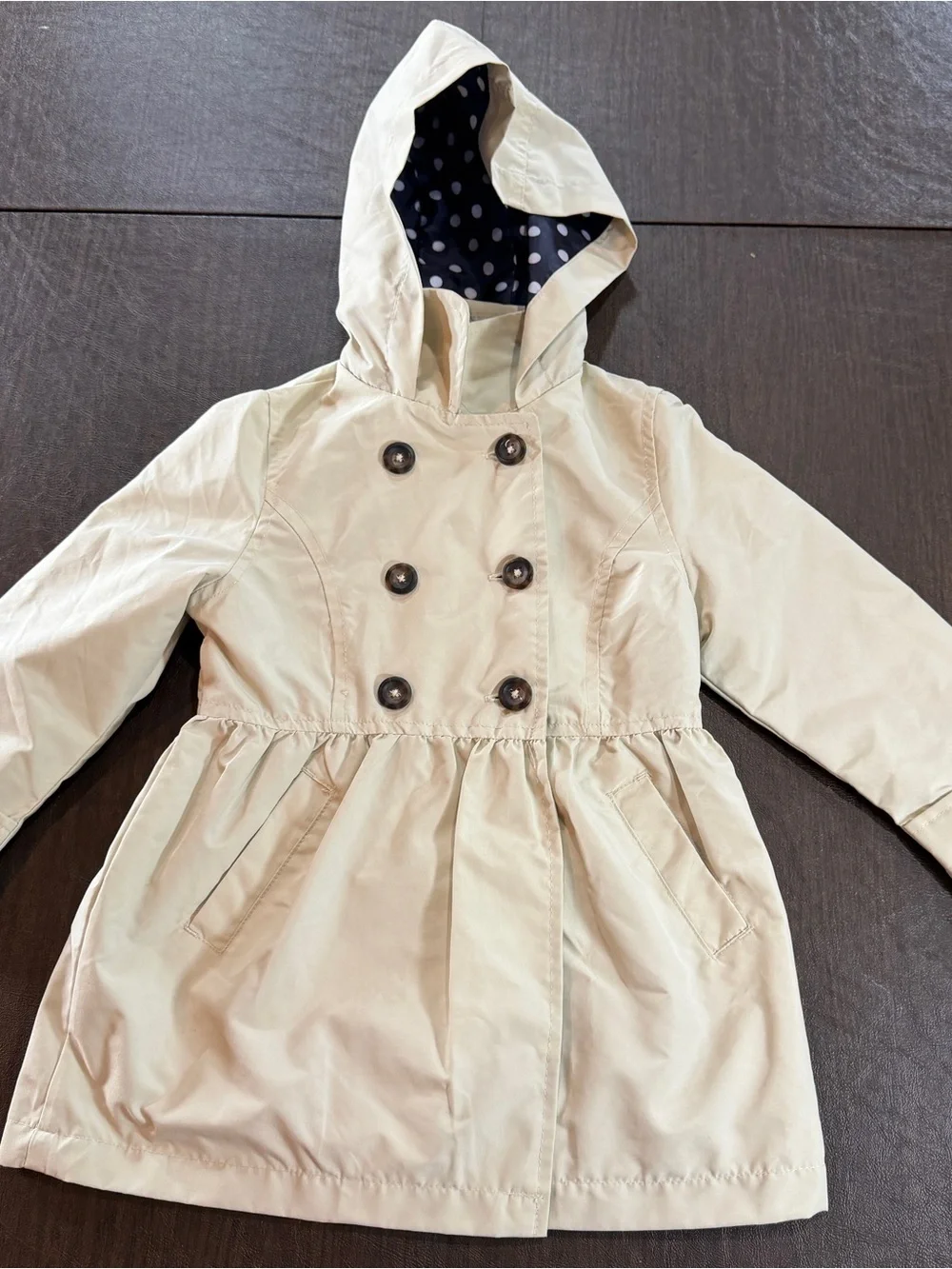 OshKosh B'gosh Girls' Hooded Double-Breasted Trench Coat - Cream Sz 4T